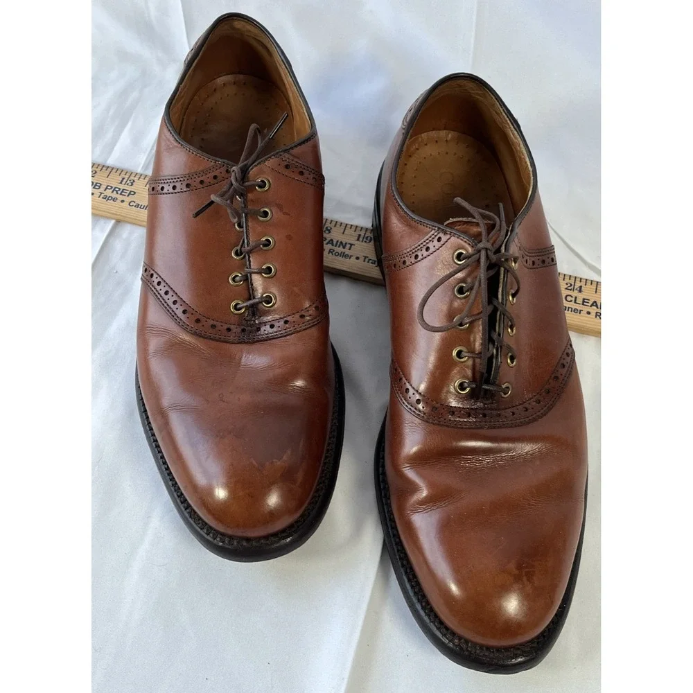 Vintage‎ Cole Haan Traditionals Cognac Leather Saddle Shoes V Cleat Mens US 9